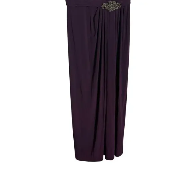 Alex Evenings Eggplant Purple Cowl Neck Embellished Waist Slit Long Gown Size 10 - Picture 6 of 11